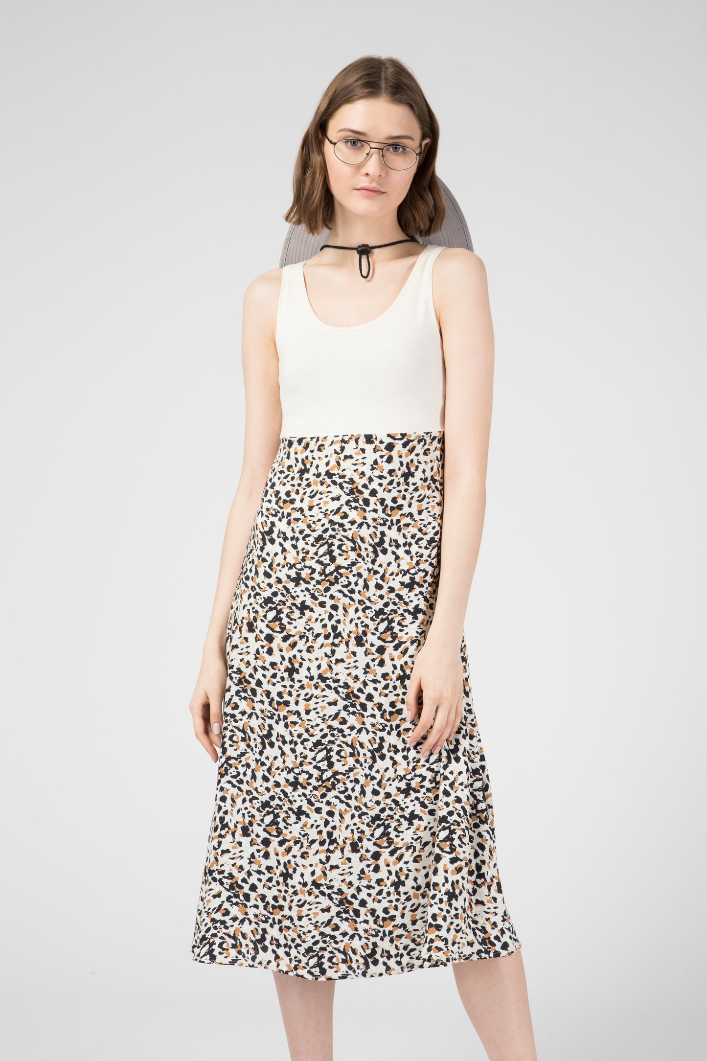 Mixed Print Midi Dress