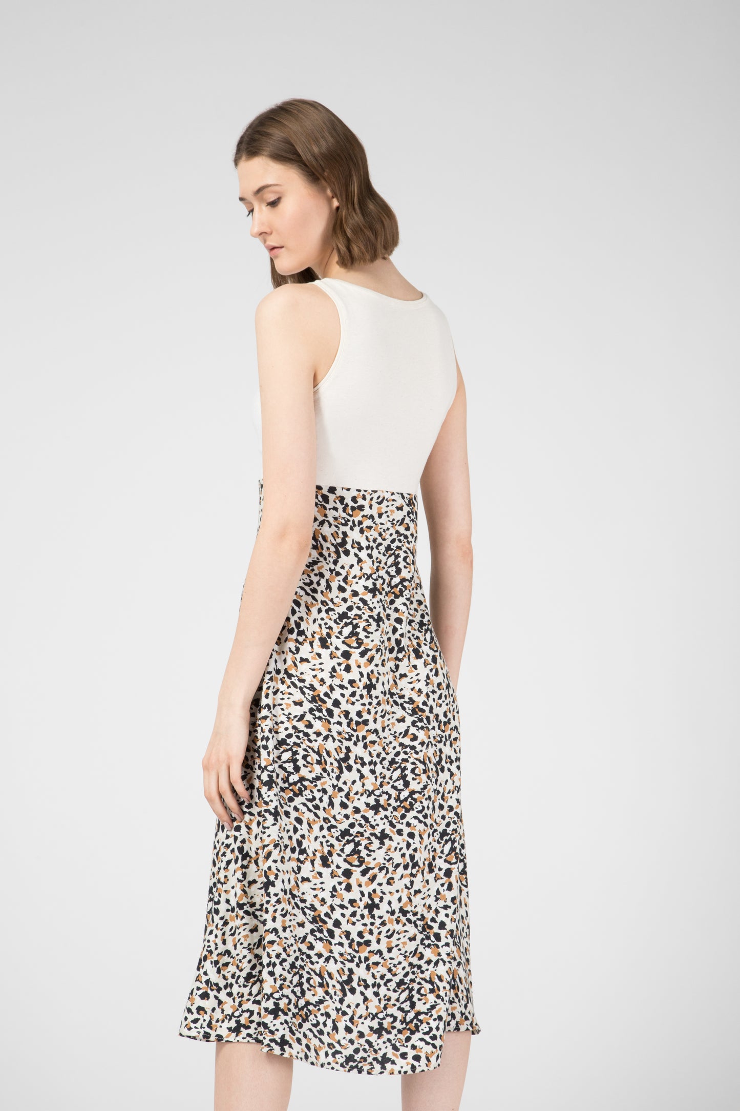 Mixed Print Midi Dress